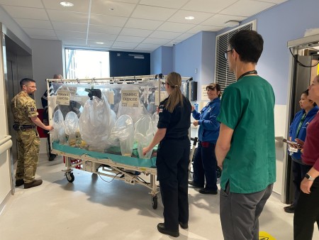 RAF carry out simulation training at the Royal Liverpool Hospital.