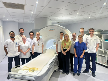 Sophie Freeman in the Radiology department with the scanner and her colleagues